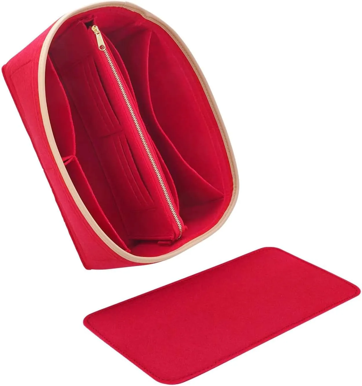 Purse Organizer & Base Shaper fit Speedy 30 & Neverfull MM, Felt Bag Organizer Insert for Handbags with Metal Zipper [Bag in Bag] (Large, Red)