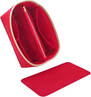 Purse Organizer & Base Shaper fit Speedy 30 & Neverfull MM, Felt Bag Organizer Insert for Handbags with Metal Zipper [Bag in Bag] (Large, Red)