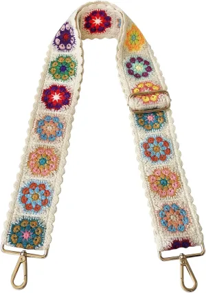 Purse Straps Replacement Crossbody for Handbags Crochet Flower Women Adjustable Bag Strap 2 inch Wide