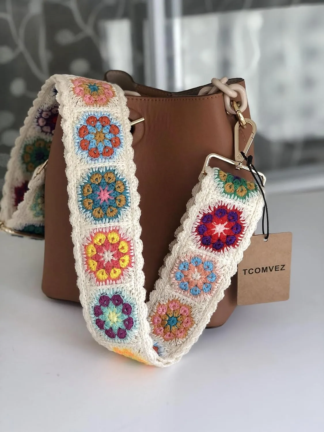 Purse Straps Replacement Crossbody for Handbags Crochet Flower Women Adjustable Bag Strap 2 inch Wide