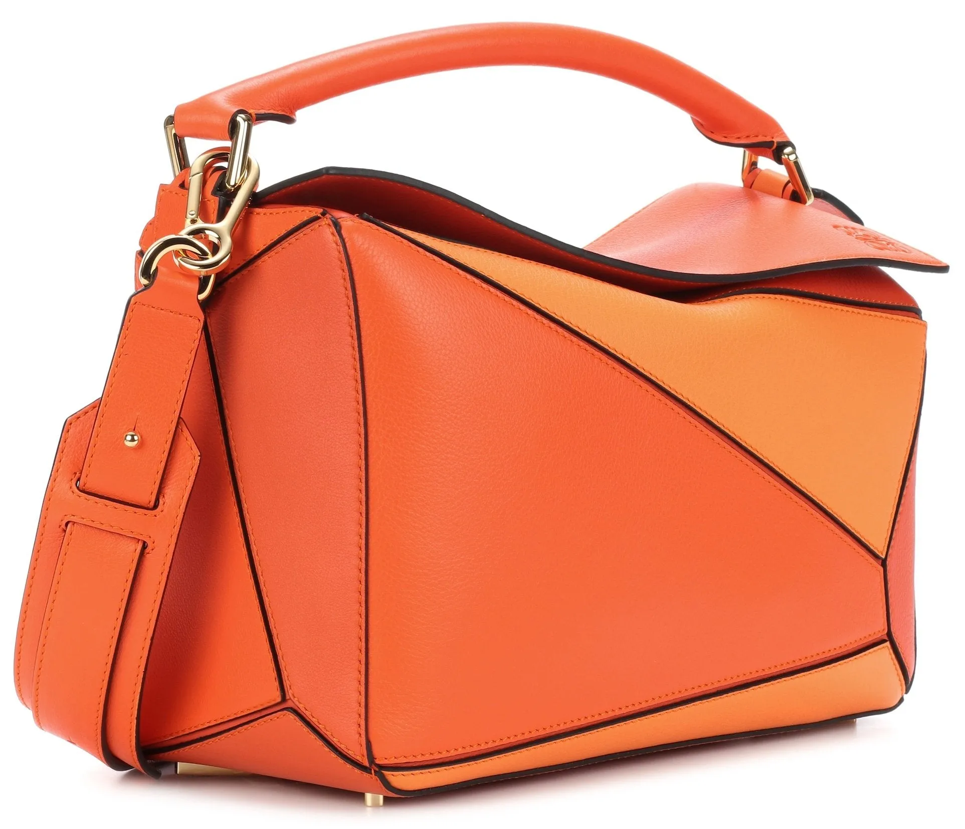 Puzzle Leather Shoulder Bag, Orange
