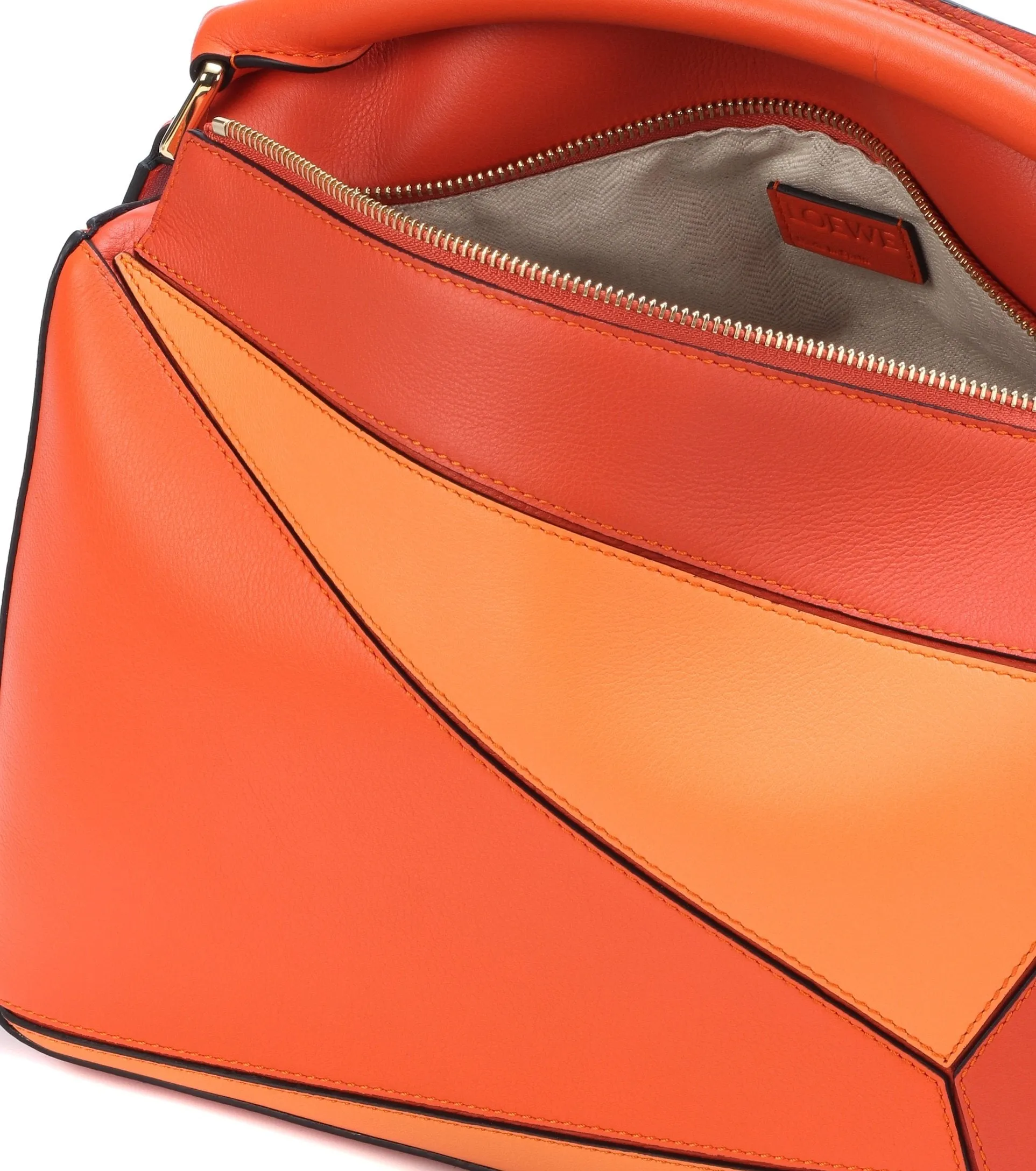 Puzzle Leather Shoulder Bag, Orange