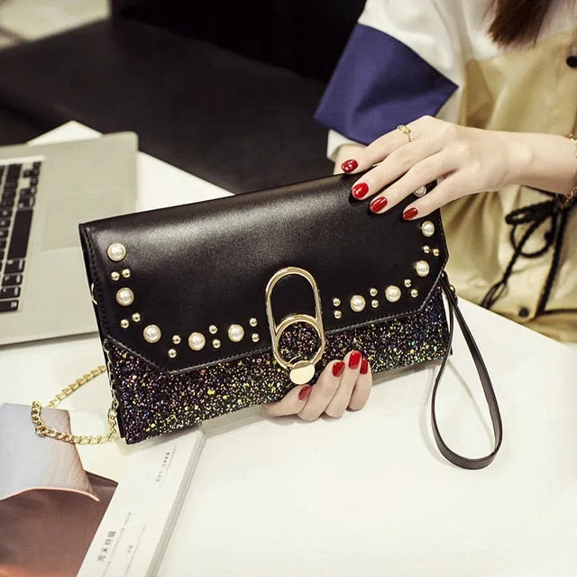 QIAOBAO Newest Women's Shoulder Bags Clutchs for Parties Rhinestone Envelope Handbag Evening Party Clutch Bag Bridal Female