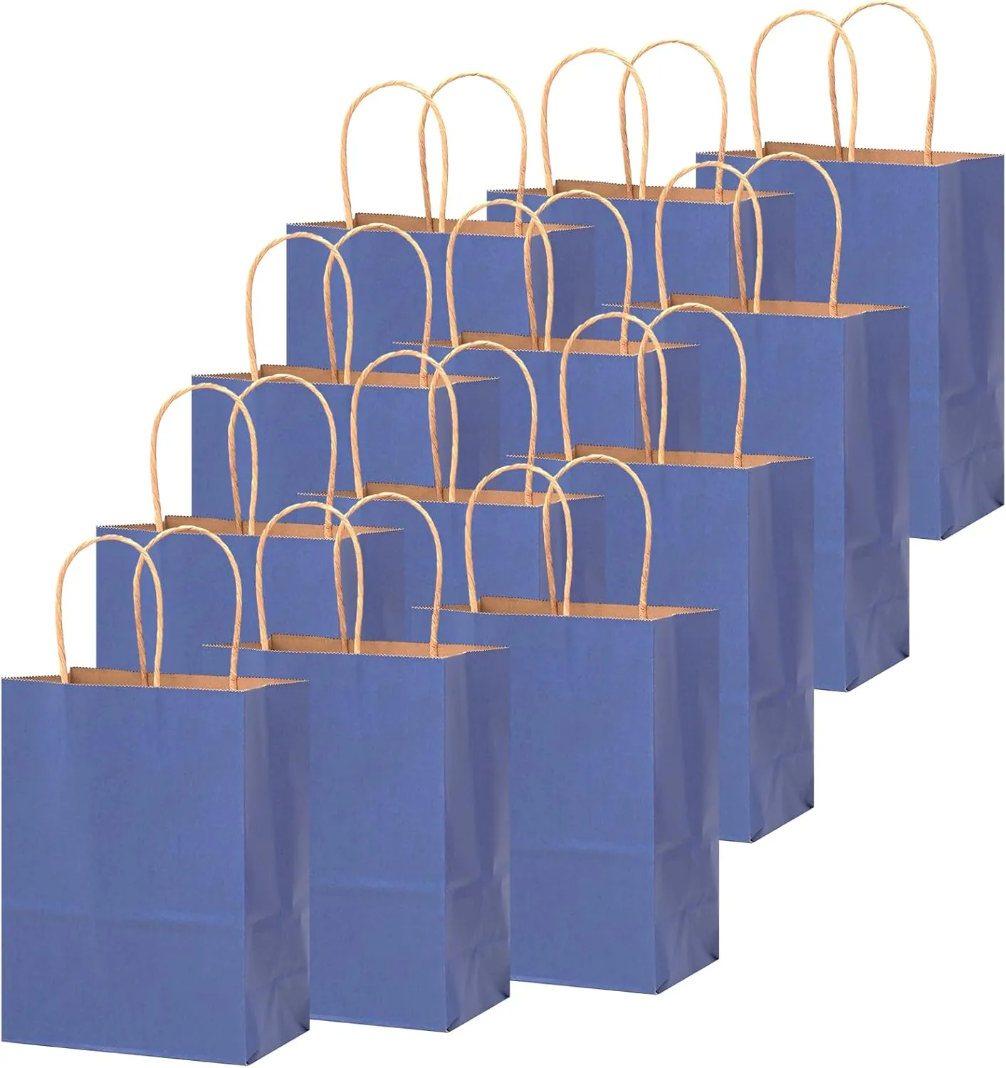 qiqee 100PCS Gift Bag with Handles Bulk Kraft Deep Blue Paper Bags Assorted Sizes(33pcs Large 13",33pcs Medium 11",34pcs Small 8")