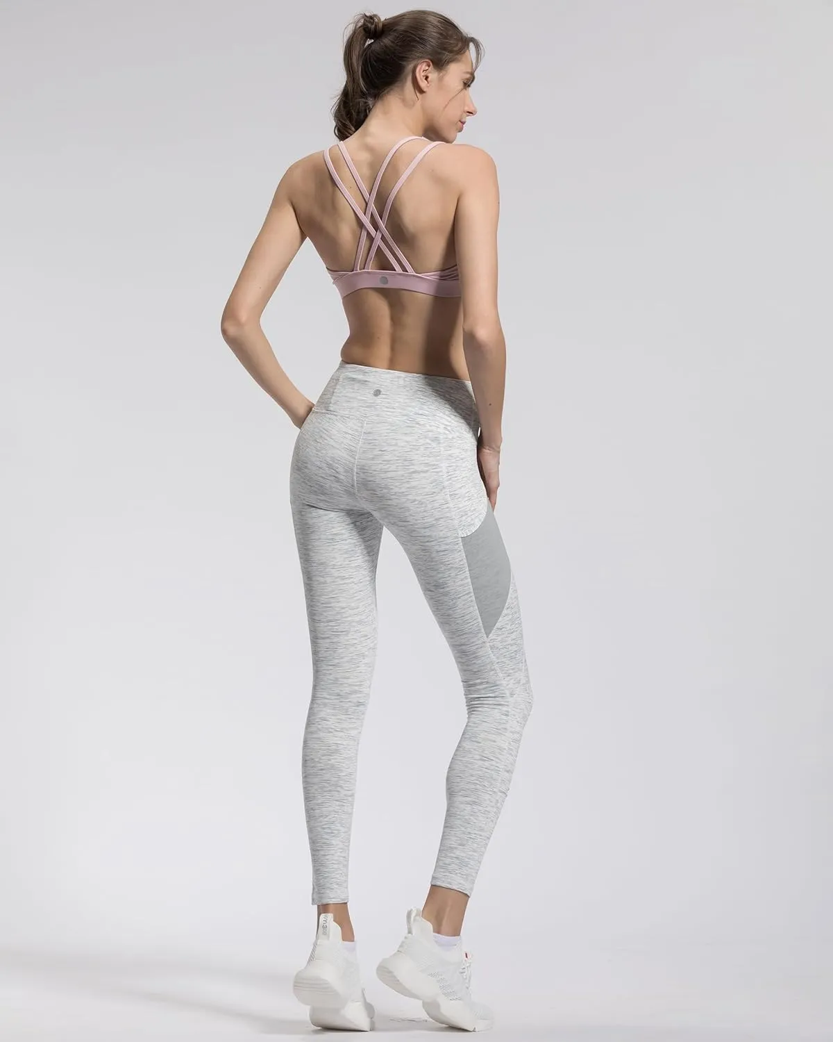 QUEENIEKE Women Yoga Pants Color Blocking Mesh Workout Running Leggings Tights 8030