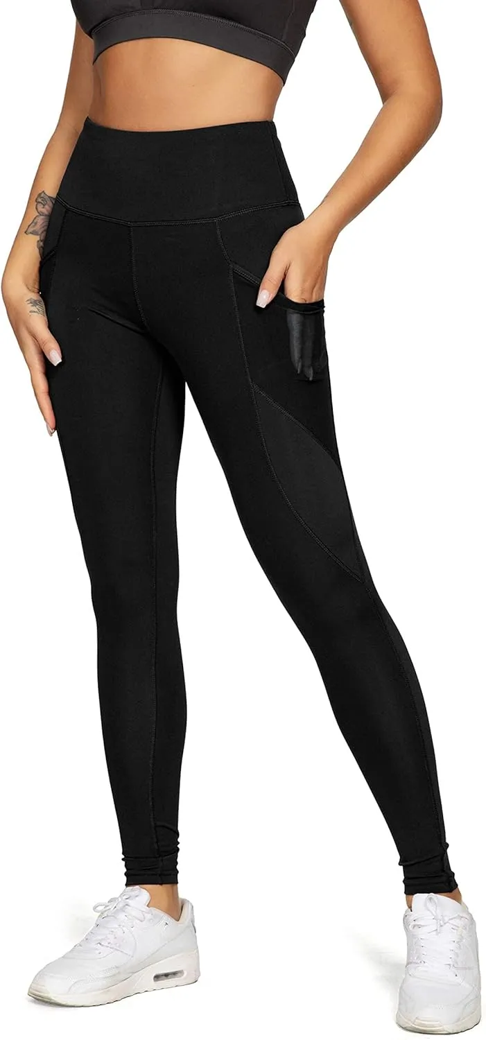QUEENIEKE Women Yoga Pants Color Blocking Mesh Workout Running Leggings Tights 8030