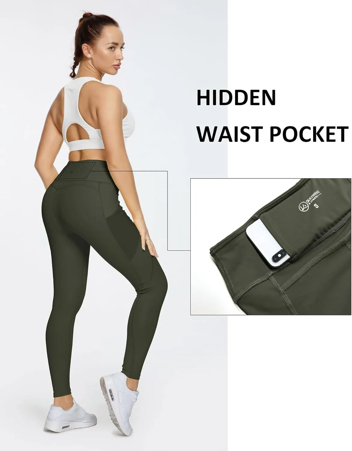 QUEENIEKE Women Yoga Pants Color Blocking Mesh Workout Running Leggings Tights 8030
