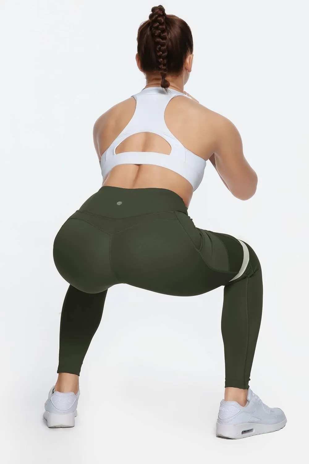 QUEENIEKE Women Yoga Pants Color Blocking Mesh Workout Running Leggings Tights 8030