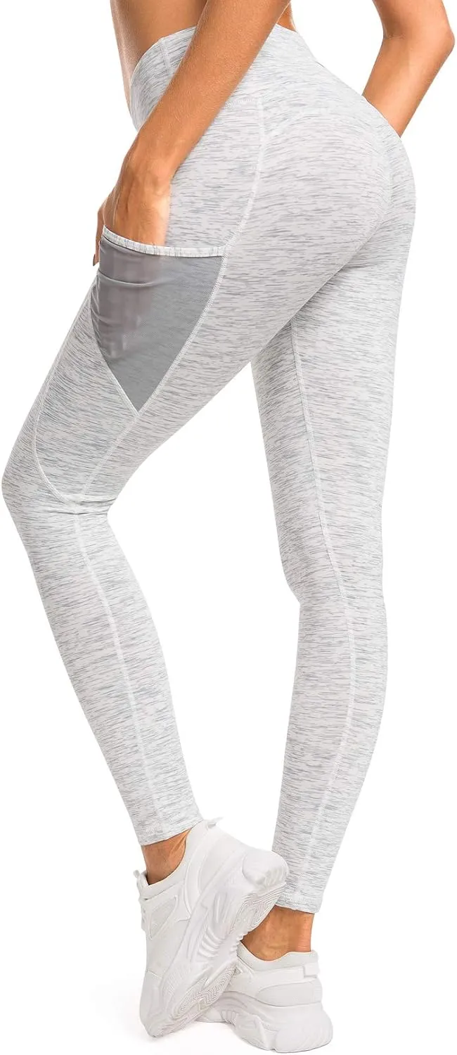 QUEENIEKE Women Yoga Pants Color Blocking Mesh Workout Running Leggings Tights 8030