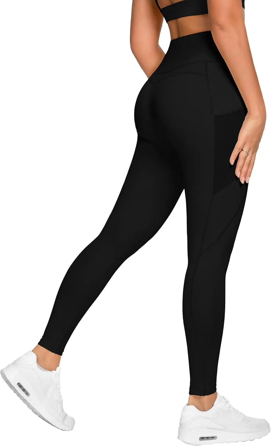 QUEENIEKE Women Yoga Pants Color Blocking Mesh Workout Running Leggings Tights 8030