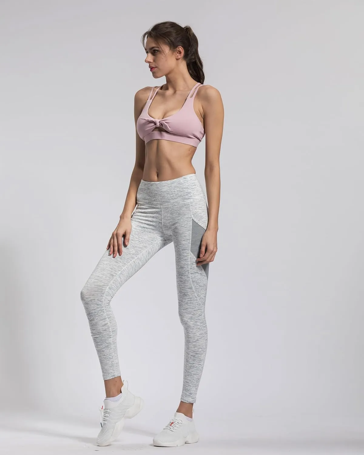 QUEENIEKE Women Yoga Pants Color Blocking Mesh Workout Running Leggings Tights 8030