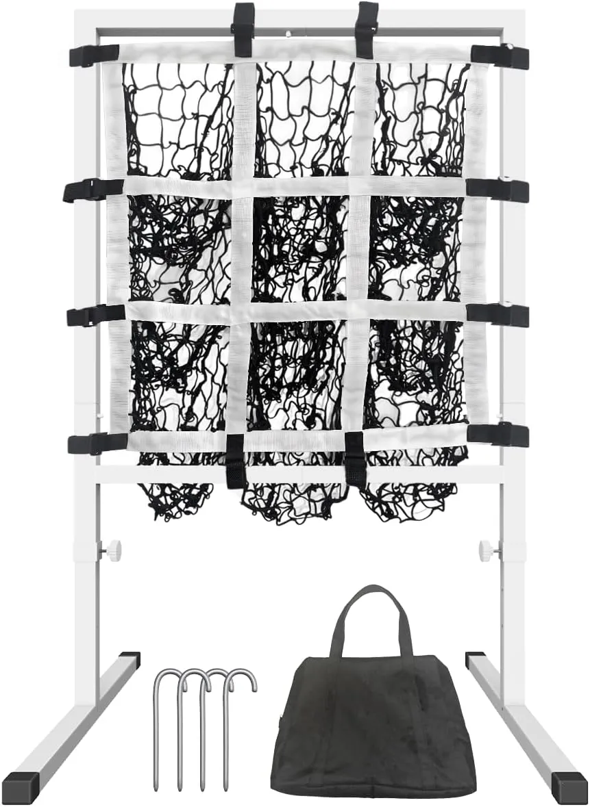 Queension 9 Hole Pitching Net with Strike Zone, Adjustable Height Powernet Baseball Nets with Target Pockets for Batting, Pitching Target Softball Baseball Training Equipment for Hitting