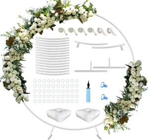 Queension Large Wedding Arch for Ceremony 7 Ft, Metal Balloon Arches Backdrop Stand with Metal Base for Party Supplies, Outdoor Garden Trellis with Water Bag for Climbing Plant, Round Frame, White