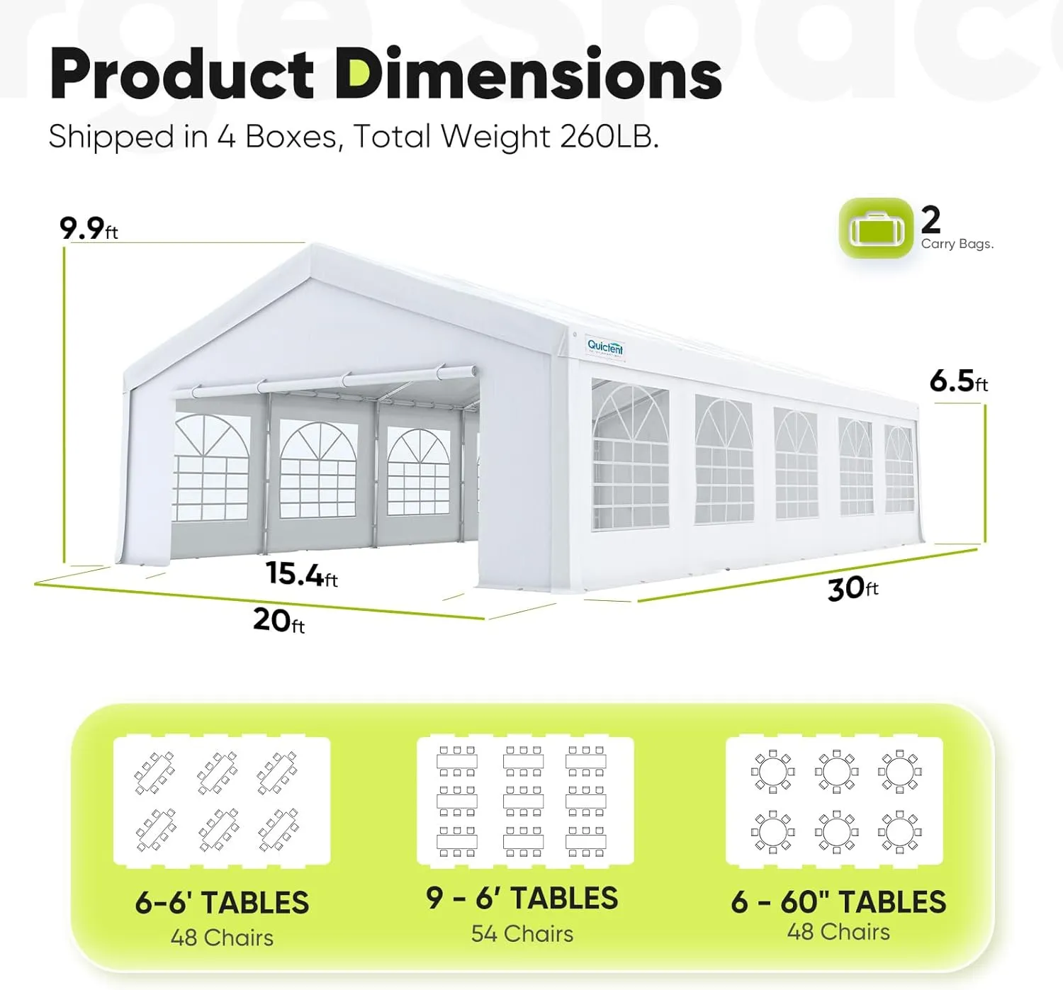Quictent 20x30ft Heavy Duty Party Tent Outdoor Canopy Tent Carport Wedding Event Shelter BBQ Wedding Tents for Parties with Storage Bags(Church)
