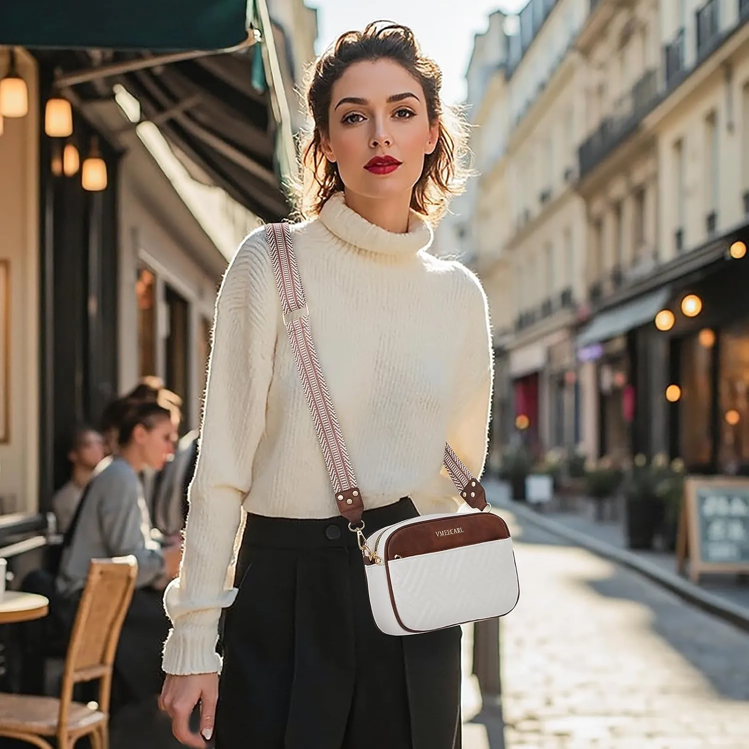Quilted Vegan Leather Crossbody Bags for Women Small Leather Purses Shoulder Handbags with Antitheft RFID Wide Strap