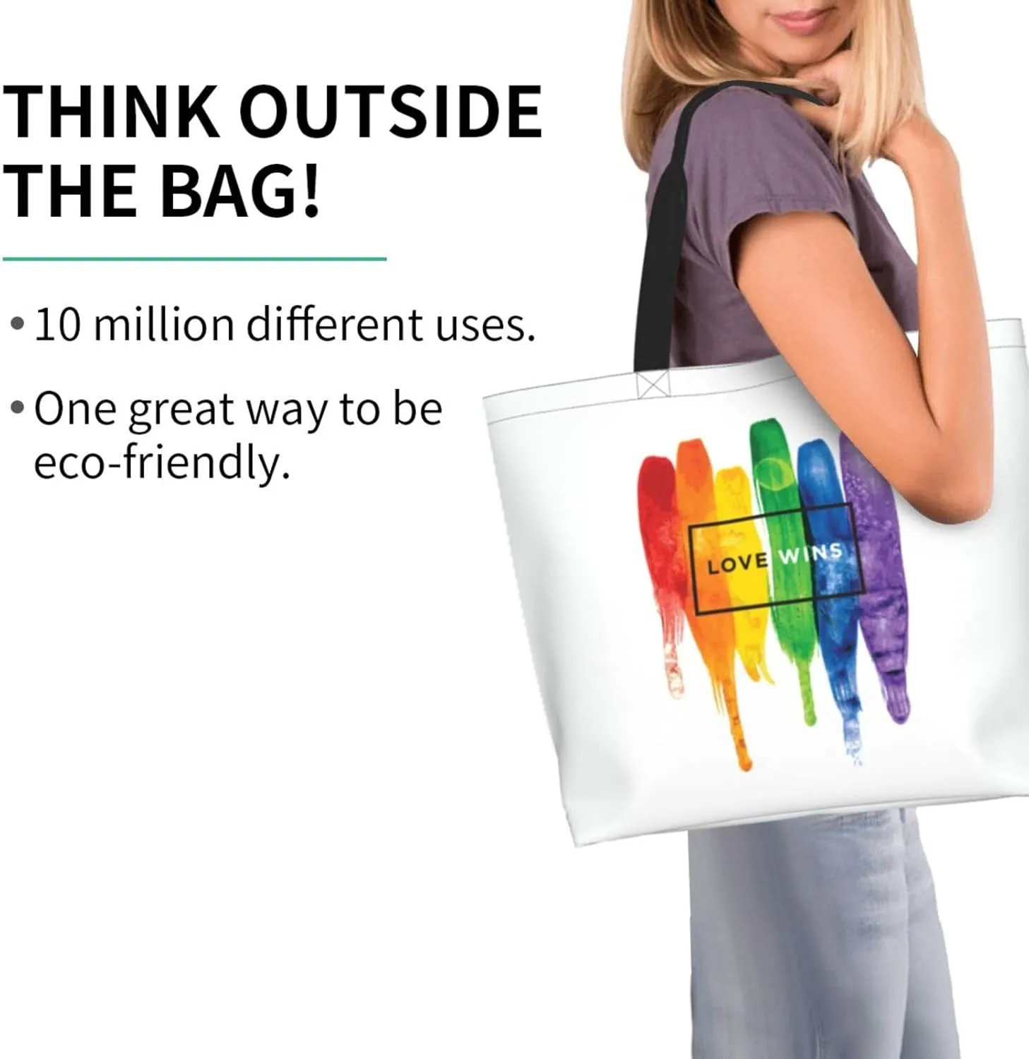 Rainbow LGBT Gay Pride Tote Bag for Women Men Large Reusable Grocery Shoulder Bags for Shopping, Gym, Beach