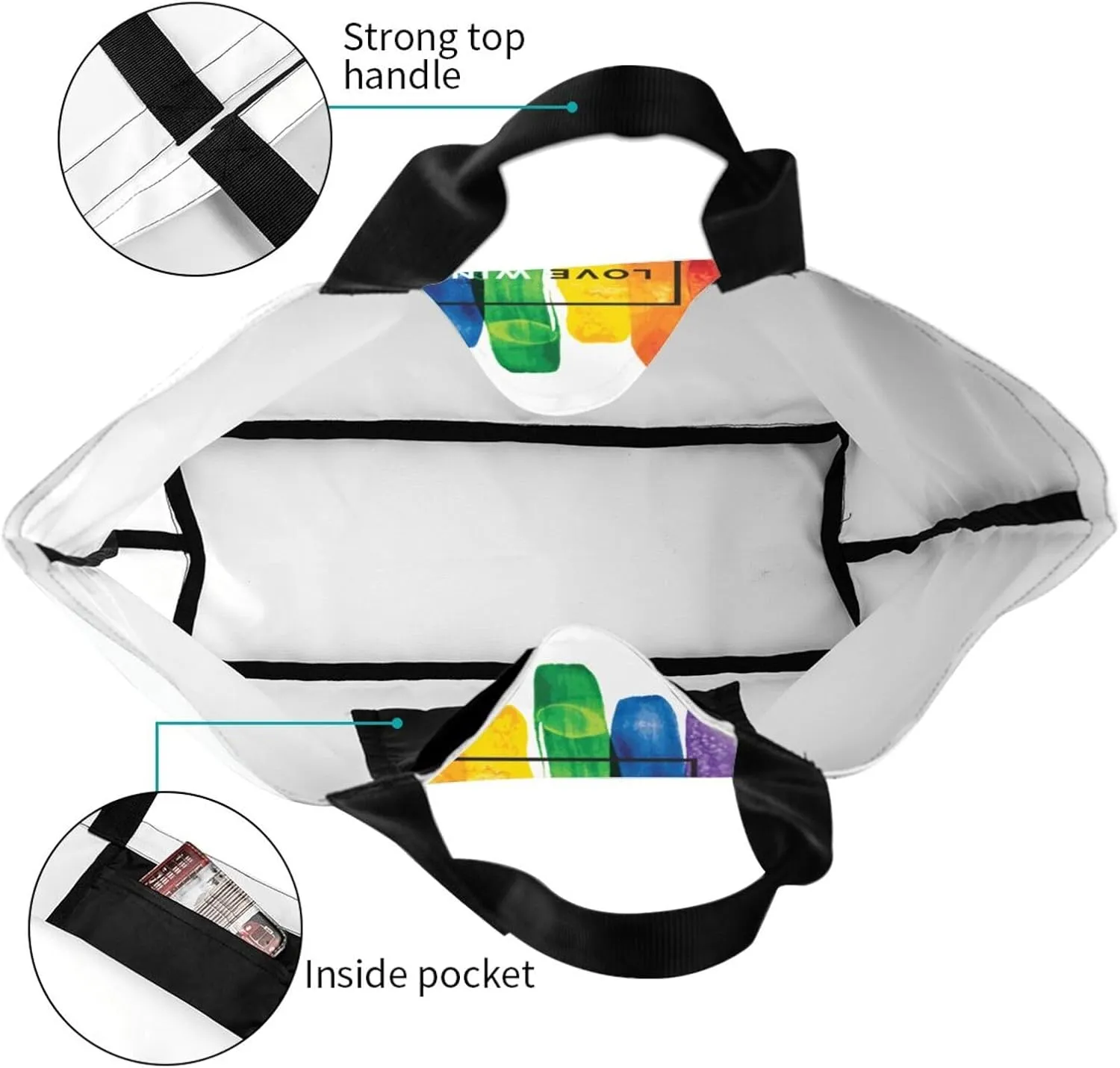 Rainbow LGBT Gay Pride Tote Bag for Women Men Large Reusable Grocery Shoulder Bags for Shopping, Gym, Beach
