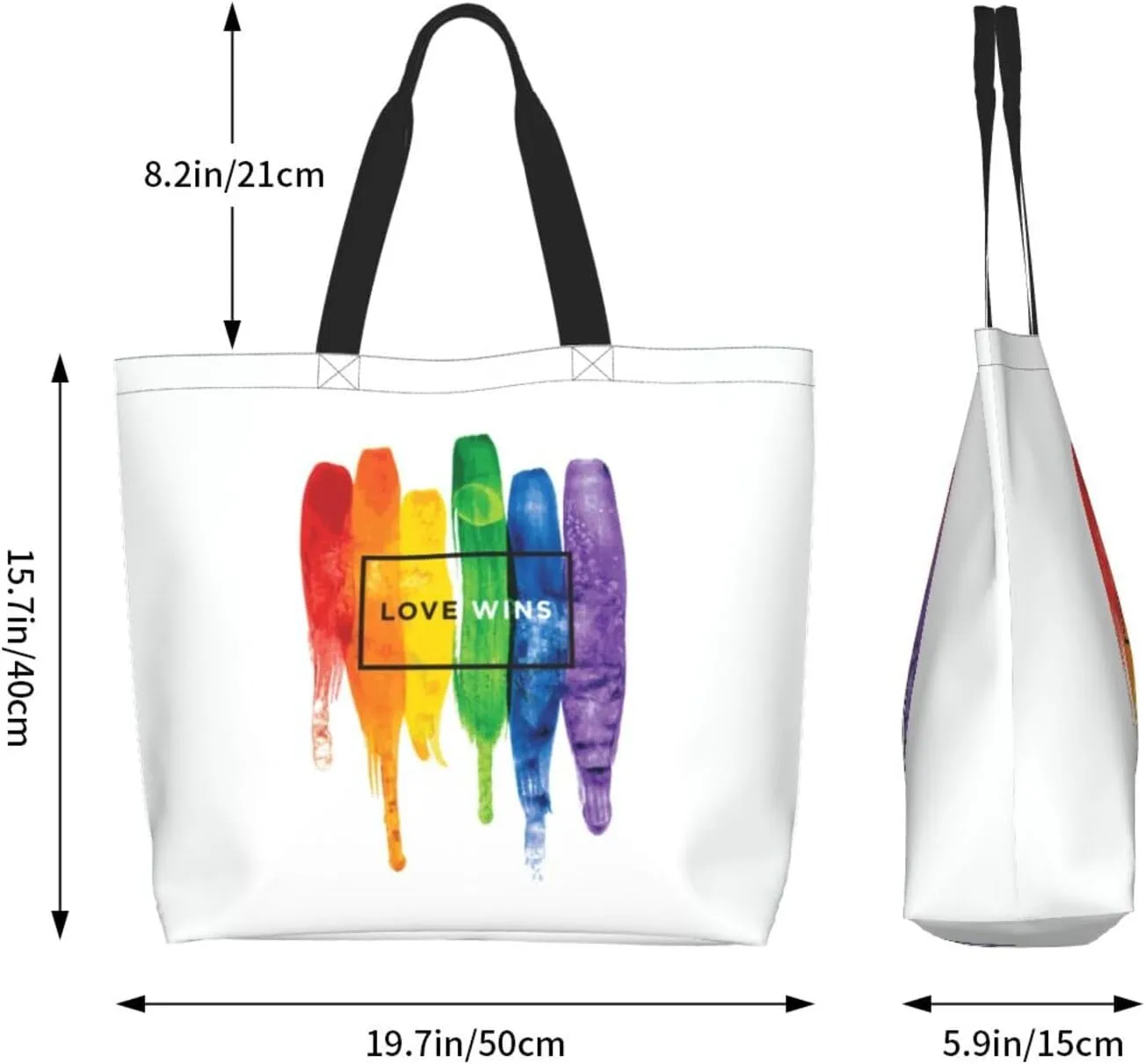 Rainbow LGBT Gay Pride Tote Bag for Women Men Large Reusable Grocery Shoulder Bags for Shopping, Gym, Beach