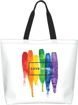 Rainbow LGBT Gay Pride Tote Bag for Women Men Large Reusable Grocery Shoulder Bags for Shopping, Gym, Beach
