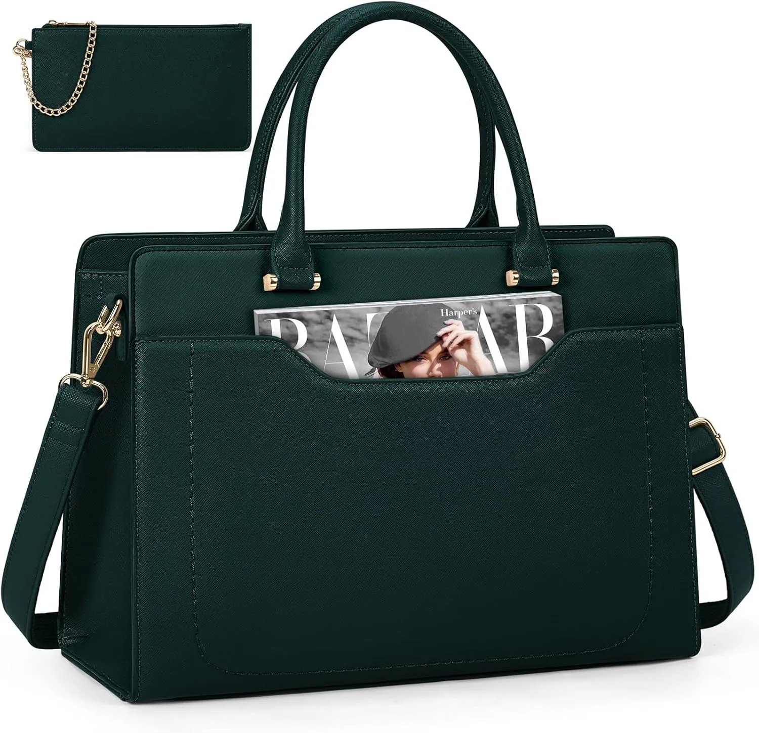 RAINSMORE Laptop Bag for Women 15.6 Inch Laptop Tote Bag Waterproof Leather Work Bags Professional Computer Briefcase Large Capacity Handbag for Business Teacher Office, Green