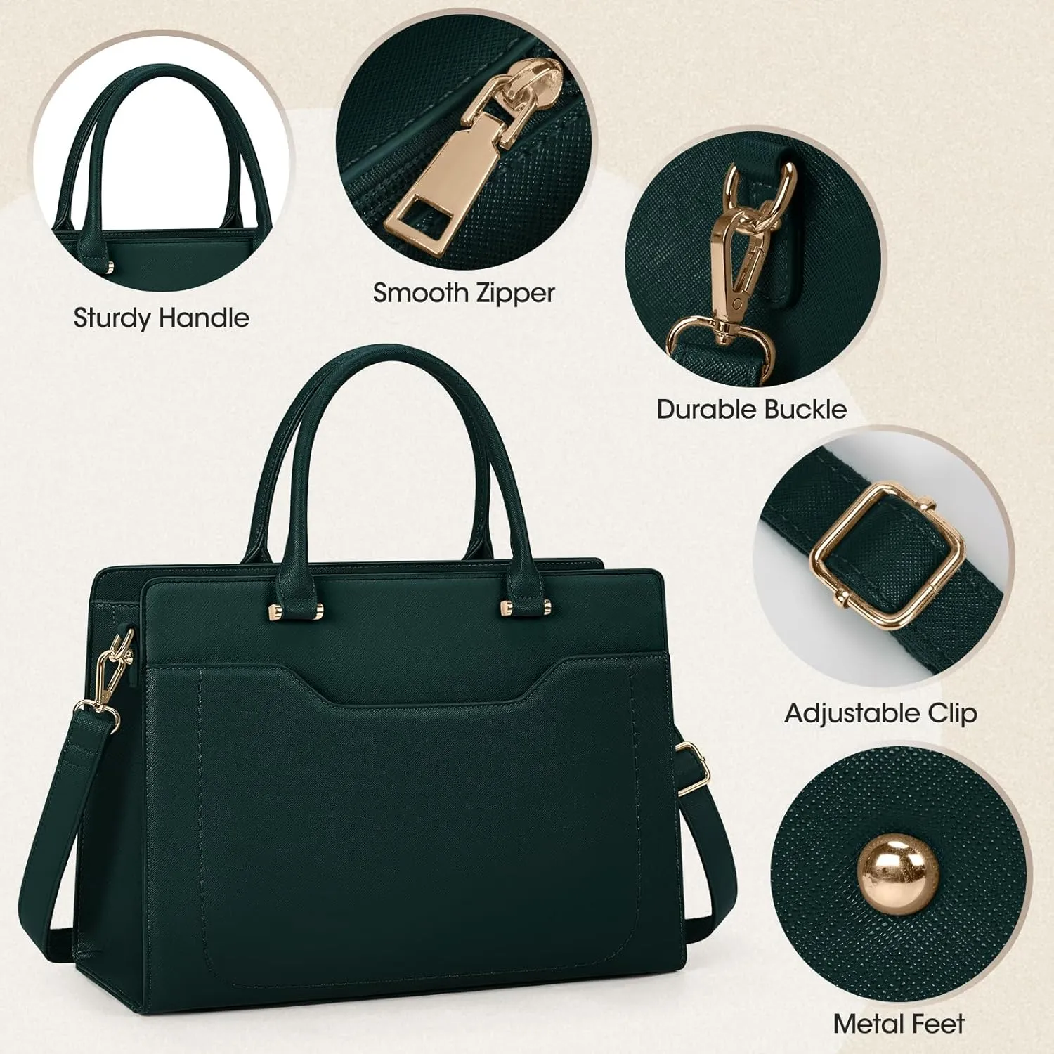 RAINSMORE Laptop Bag for Women 15.6 Inch Laptop Tote Bag Waterproof Leather Work Bags Professional Computer Briefcase Large Capacity Handbag for Business Teacher Office, Green