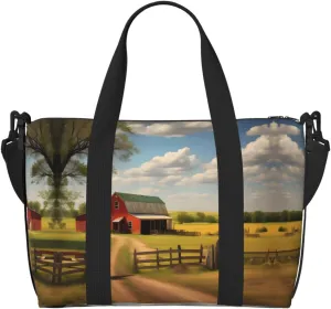 Ranch View Hand-held messenger travel bag, suitable for work, travel, fitness, tourism, women's casual handbag with zipper,