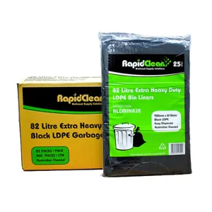Rapid Clean Garbage Bag 82L Extra Heavy Duty Black  01-GB82XHD25RC (Box of 200)