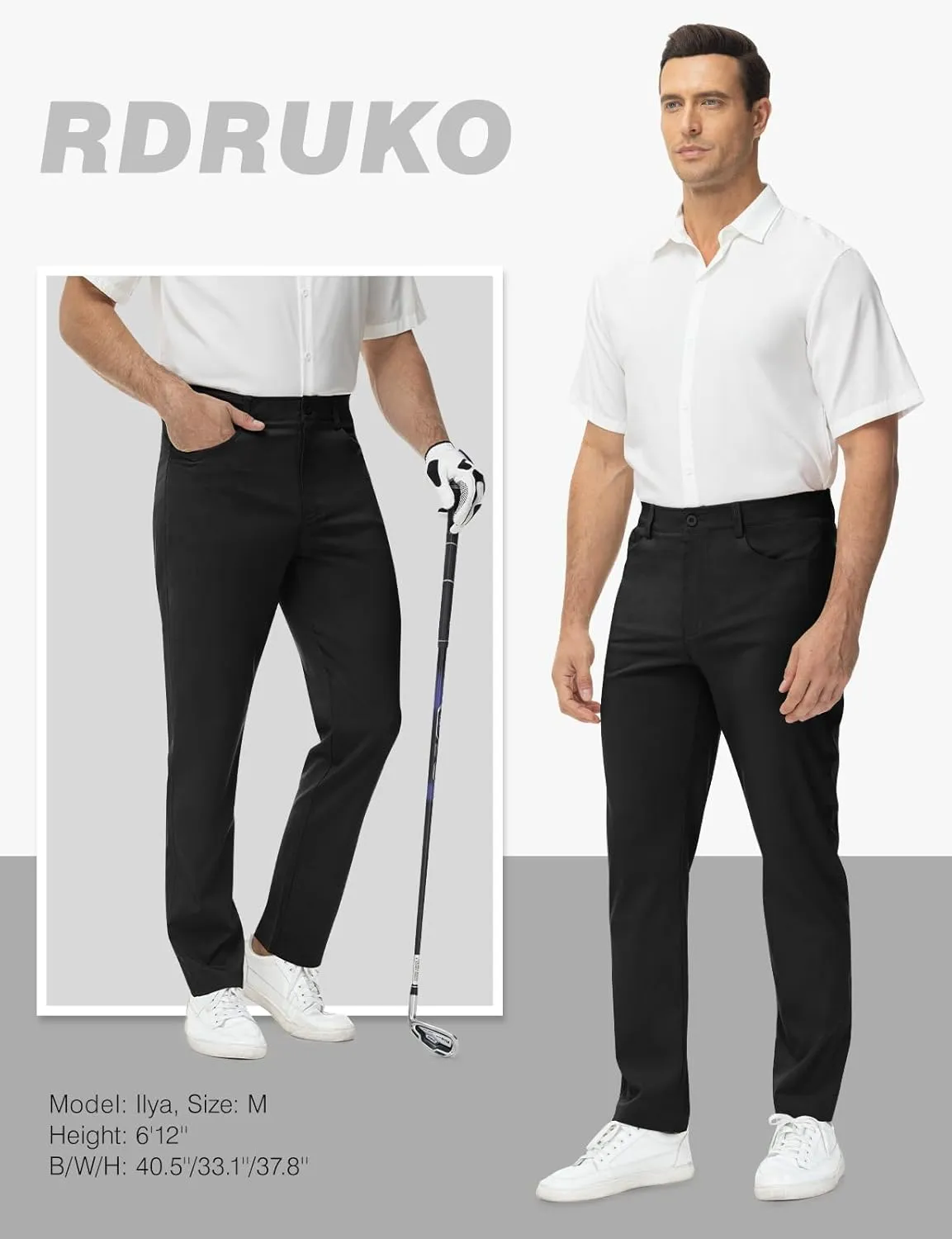 Rdruko Men's Golf Stretch Pants Casual Slacks Lightweight Business Quick Dry Dress Work Trousers