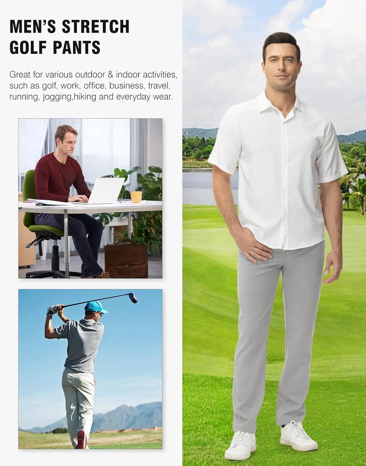 Rdruko Men's Golf Stretch Pants Casual Slacks Lightweight Business Quick Dry Dress Work Trousers