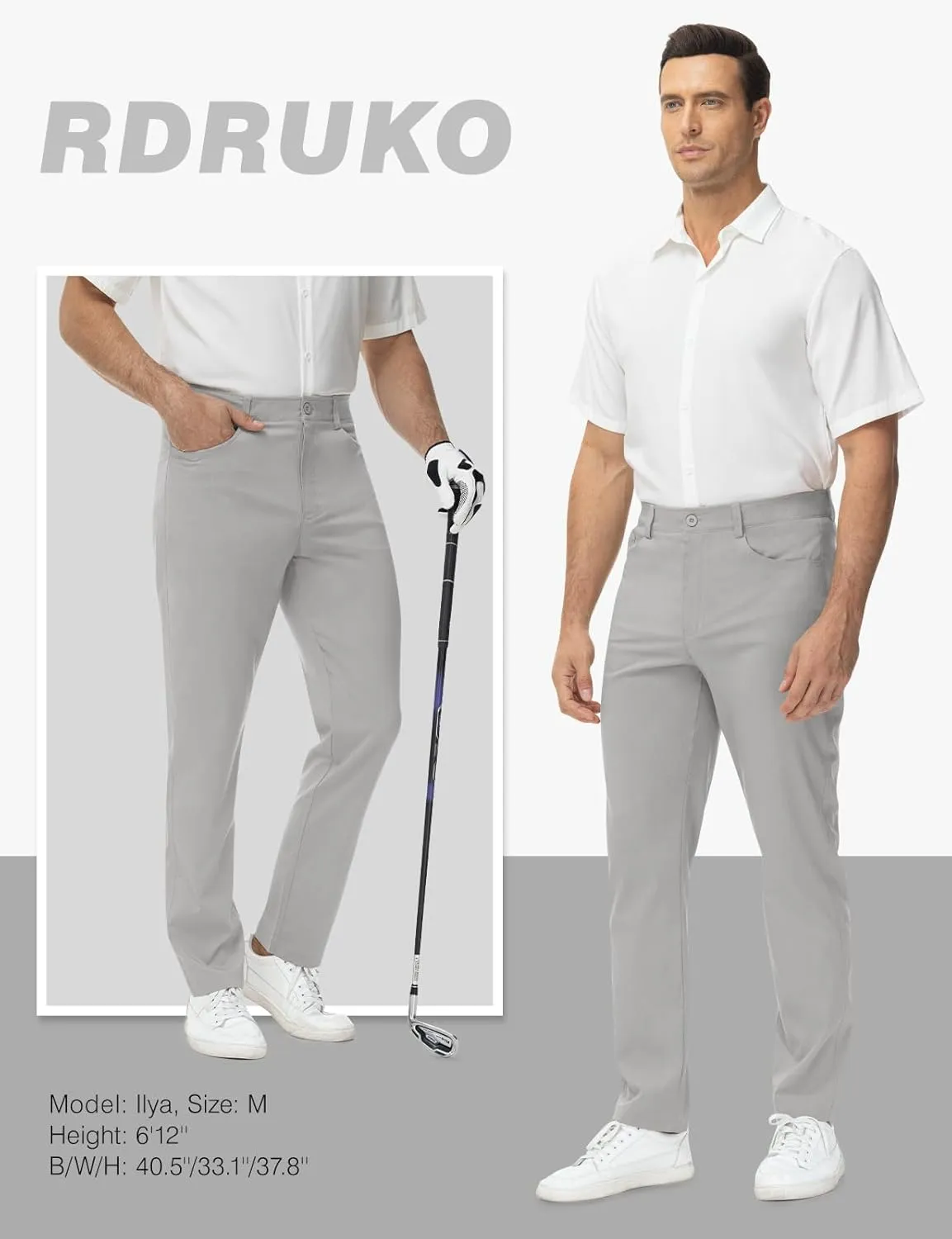 Rdruko Men's Golf Stretch Pants Casual Slacks Lightweight Business Quick Dry Dress Work Trousers