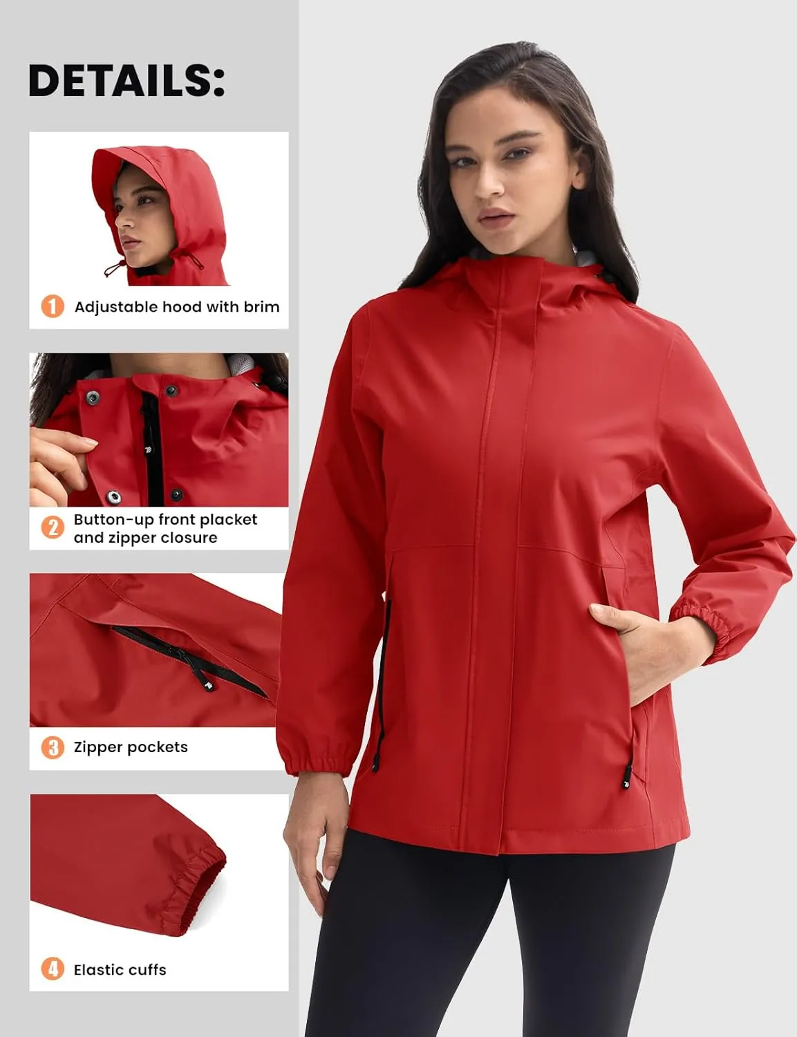 Rdruko Women's Cycling Rain Jacket Waterproof Lightweight Packable Raincoat with Hood Windbreaker for Outdoor Travel Hiking