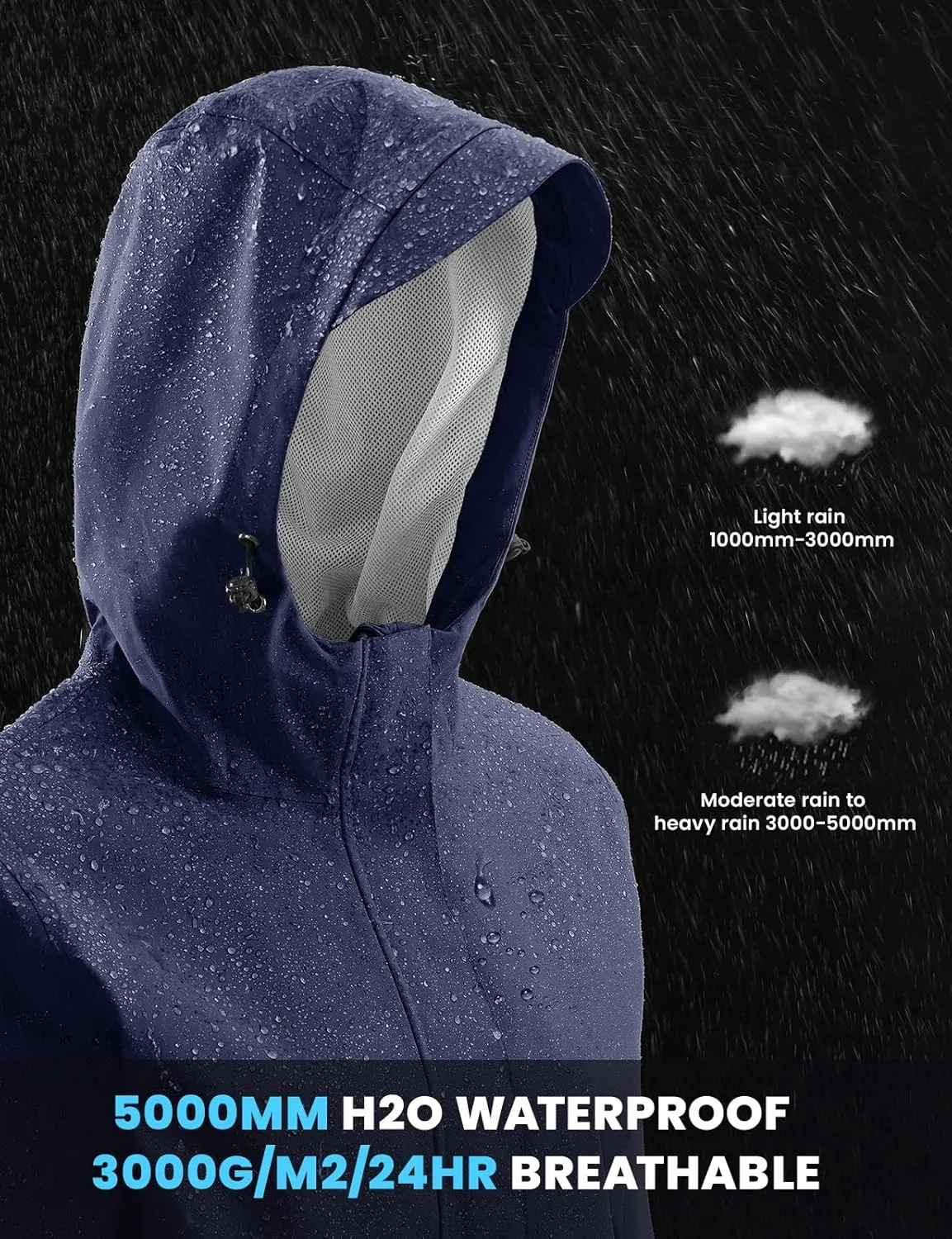 Rdruko Women's Cycling Rain Jacket Waterproof Lightweight Packable Raincoat with Hood Windbreaker for Outdoor Travel Hiking
