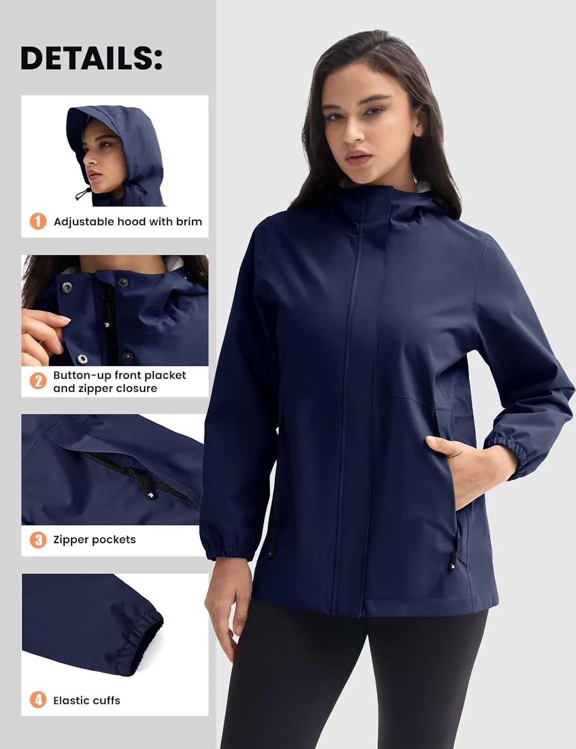 Rdruko Women's Cycling Rain Jacket Waterproof Lightweight Packable Raincoat with Hood Windbreaker for Outdoor Travel Hiking
