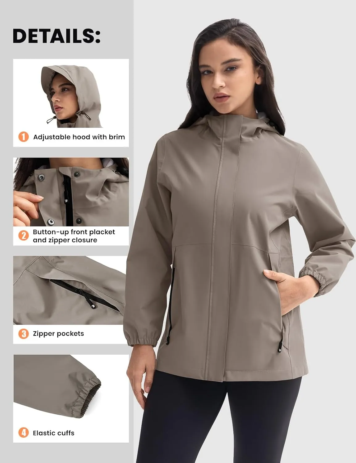 Rdruko Women's Cycling Rain Jacket Waterproof Lightweight Packable Raincoat with Hood Windbreaker for Outdoor Travel Hiking