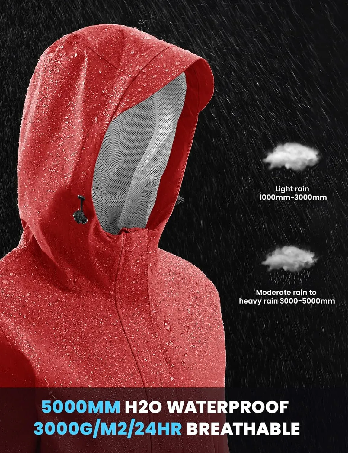 Rdruko Women's Cycling Rain Jacket Waterproof Lightweight Packable Raincoat with Hood Windbreaker for Outdoor Travel Hiking