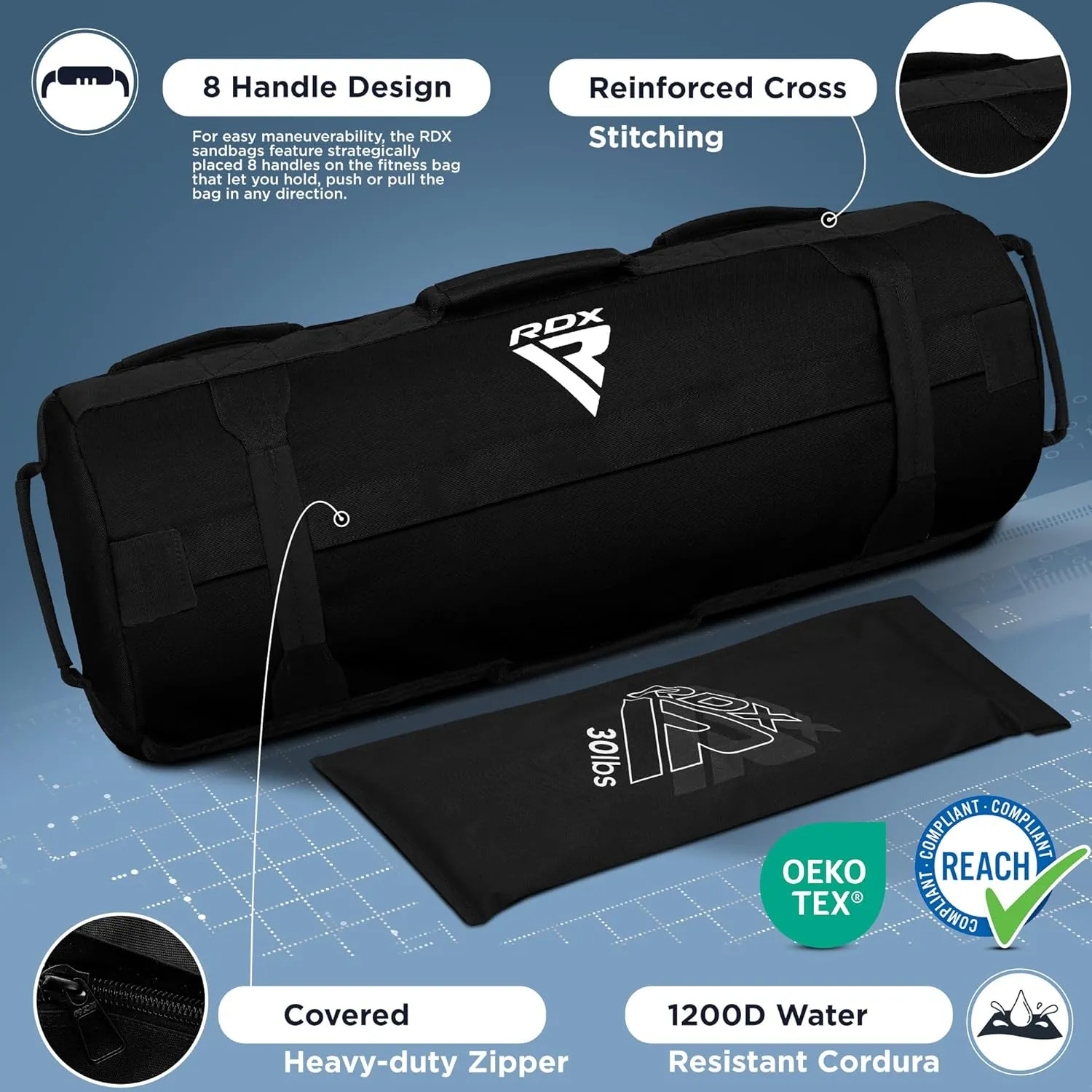 RDX Sandbag for Fitness Weights Training, Unfilled Power Bags with Handles, 5-200 LBs Adjustable Weighted Slam Bag for Strength Powerlifting Running Heavy Workout Home Gym Exercise, Sold AS UNFILLED