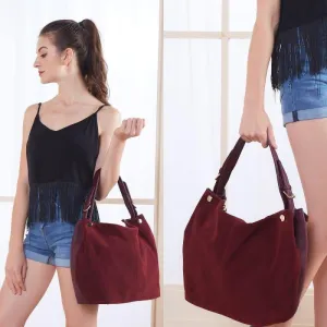 Real Split Suede Leather Hobo Bag Leisure Large Shoulder Handbag