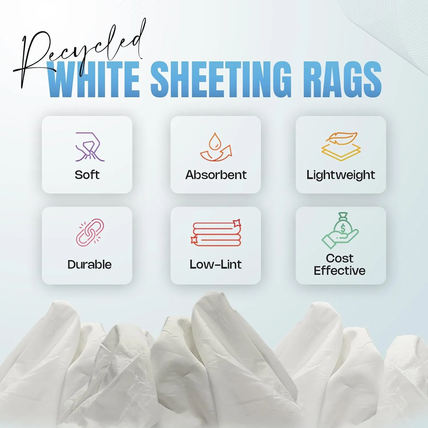 Recycled White Sheeting Cleaning Rags – White Cotton Rags for Household, Shop, Auto Garage, Paint | Shop rag Bulk for Multipurpose use (10 lbs. Bag)