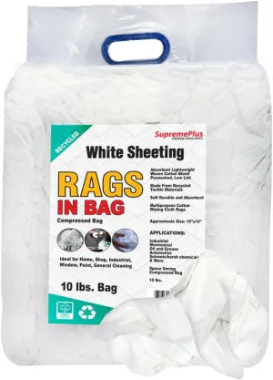 Recycled White Sheeting Cleaning Rags – White Cotton Rags for Household, Shop, Auto Garage, Paint | Shop rag Bulk for Multipurpose use (10 lbs. Bag)