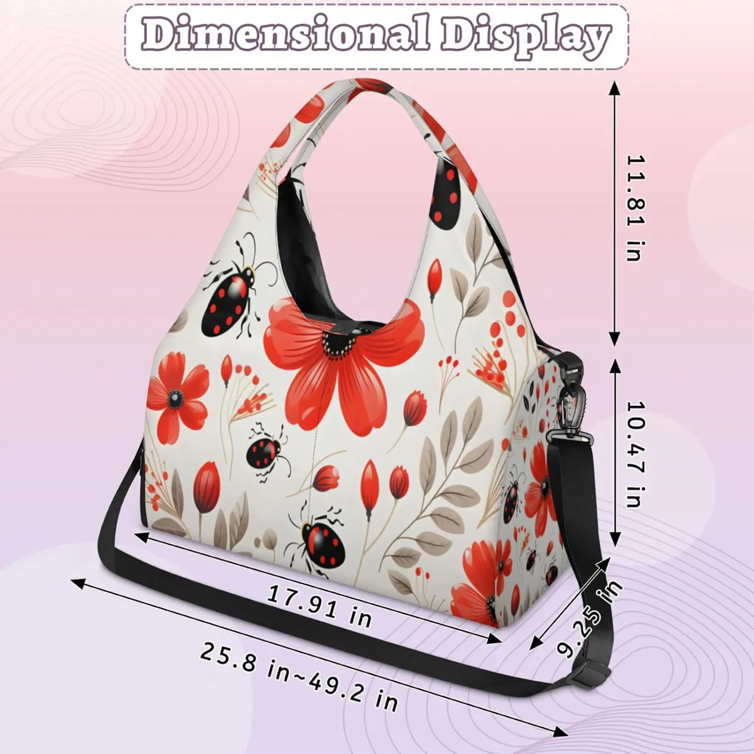 Red Flower Beetle Fun Waterproof Gym Bag for Men Women, Sports Duffel Bag with Shoe Compartment Yoga Mat Holder, Portable Large Travel Bag for Fitness, Camping, Weekend Trips