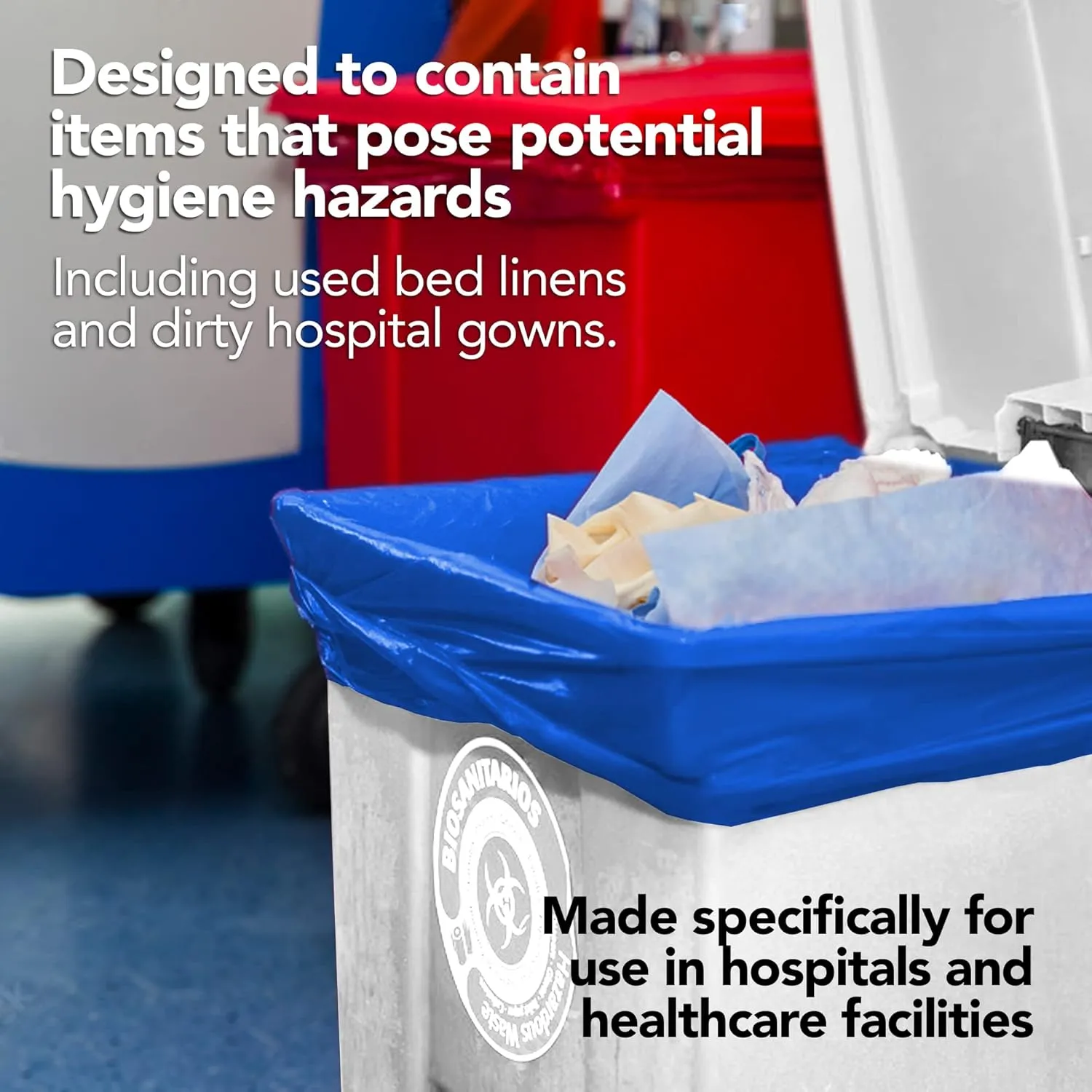 Resilia Heavy Duty Soiled Linen Bags - Hospital Waste Disposal, Laundry Bag, Trash Liner, Sanitary Storage, OSHA Approved, Dark Blue, 33 Gallon, 29" W x 43" L, 1 Mil, 0.001 Inch, 25 Bags