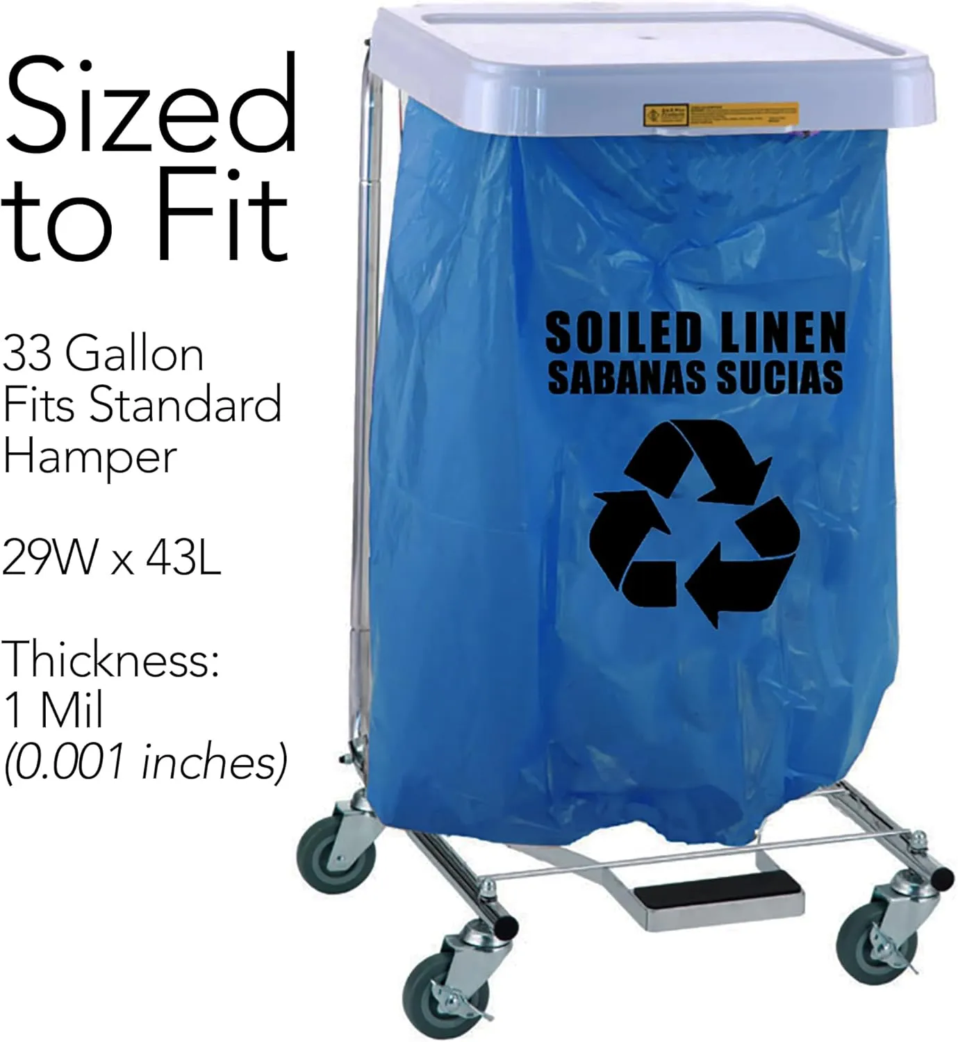 Resilia Heavy Duty Soiled Linen Bags - Hospital Waste Disposal, Laundry Bag, Trash Liner, Sanitary Storage, OSHA Approved, Dark Blue, 33 Gallon, 29" W x 43" L, 1 Mil, 0.001 Inch, 25 Bags