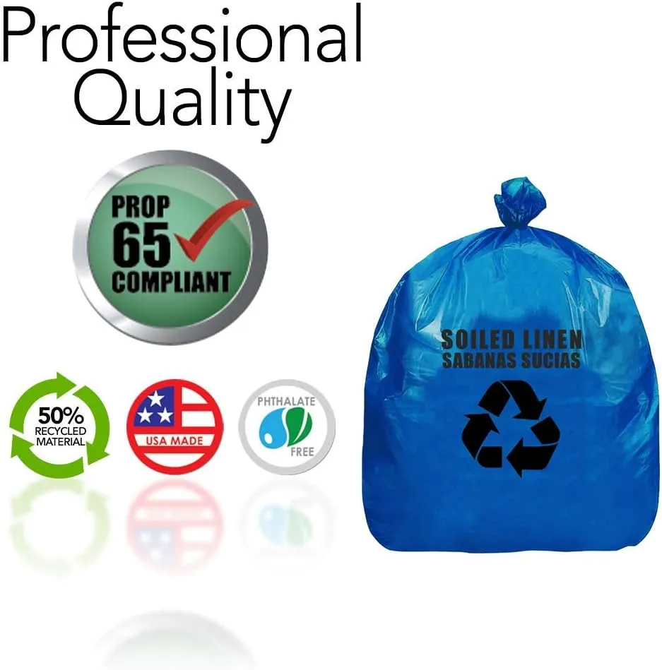 Resilia Heavy Duty Soiled Linen Bags - Hospital Waste Disposal, Laundry Bag, Trash Liner, Sanitary Storage, OSHA Approved, Dark Blue, 33 Gallon, 29" W x 43" L, 1 Mil, 0.001 Inch, 25 Bags
