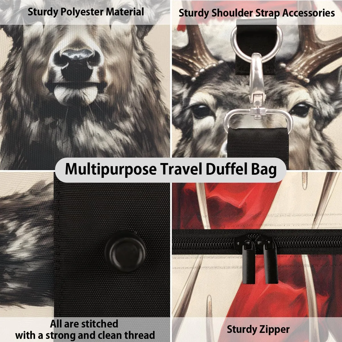Retro Elk Travel Duffle Bag for Women Men Gym Duffel Foldable Bag Waterproof Weekender Christmas Day Duffle Tote