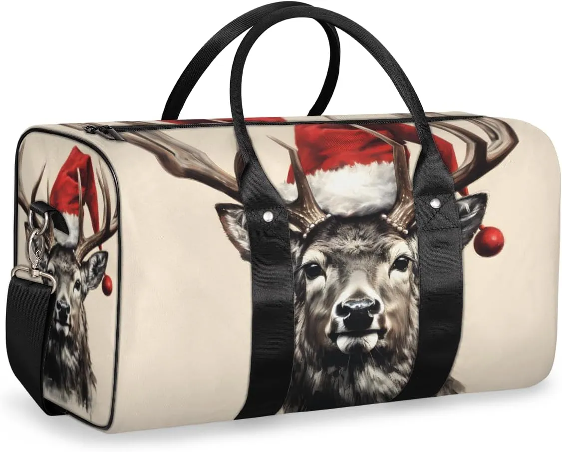 Retro Elk Travel Duffle Bag for Women Men Gym Duffel Foldable Bag Waterproof Weekender Christmas Day Duffle Tote