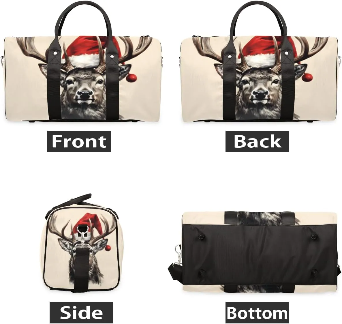 Retro Elk Travel Duffle Bag for Women Men Gym Duffel Foldable Bag Waterproof Weekender Christmas Day Duffle Tote