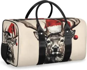 Retro Elk Travel Duffle Bag for Women Men Gym Duffel Foldable Bag Waterproof Weekender Christmas Day Duffle Tote