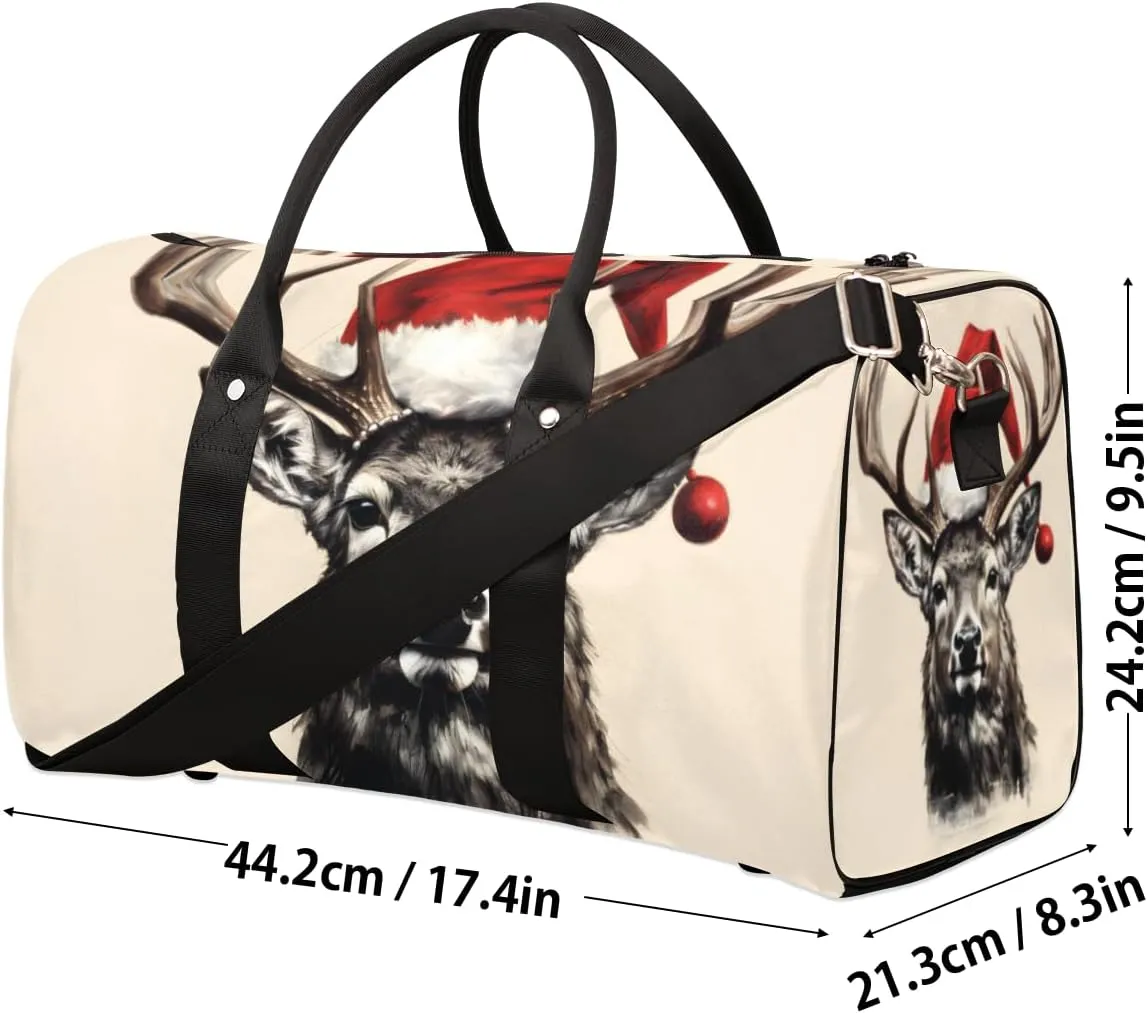 Retro Elk Travel Duffle Bag for Women Men Gym Duffel Foldable Bag Waterproof Weekender Christmas Day Duffle Tote
