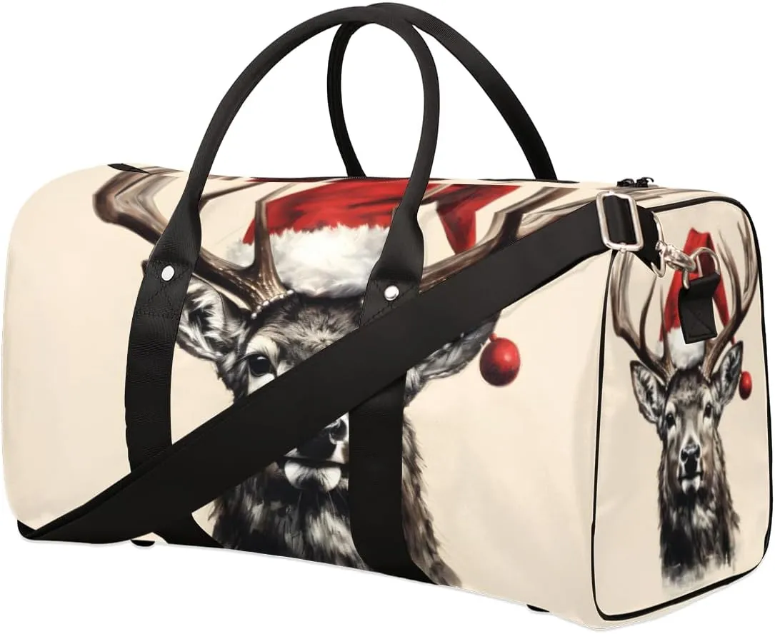 Retro Elk Travel Duffle Bag for Women Men Gym Duffel Foldable Bag Waterproof Weekender Christmas Day Duffle Tote