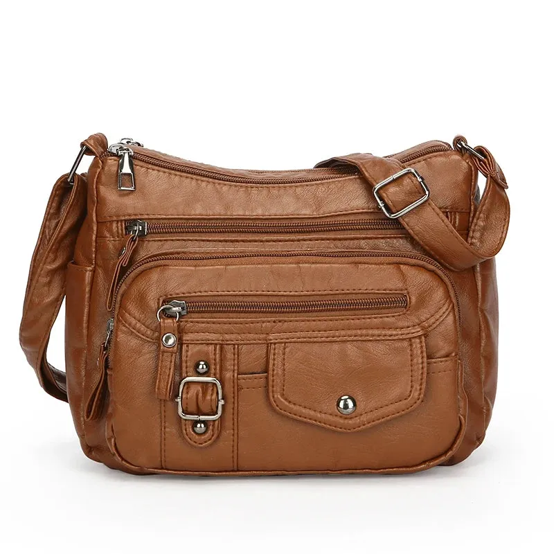Retro Soft Pu Leather Crossbody Bags for Women 2025 Female Multi Pocket Shoulder Bag Purses and Handbags Designer Messenger Sac